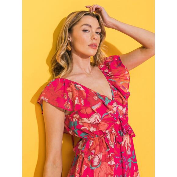 5#ABC NWT- Flying Tomato Red Floral Off -Shoulder Maxi Dress Size:M‎